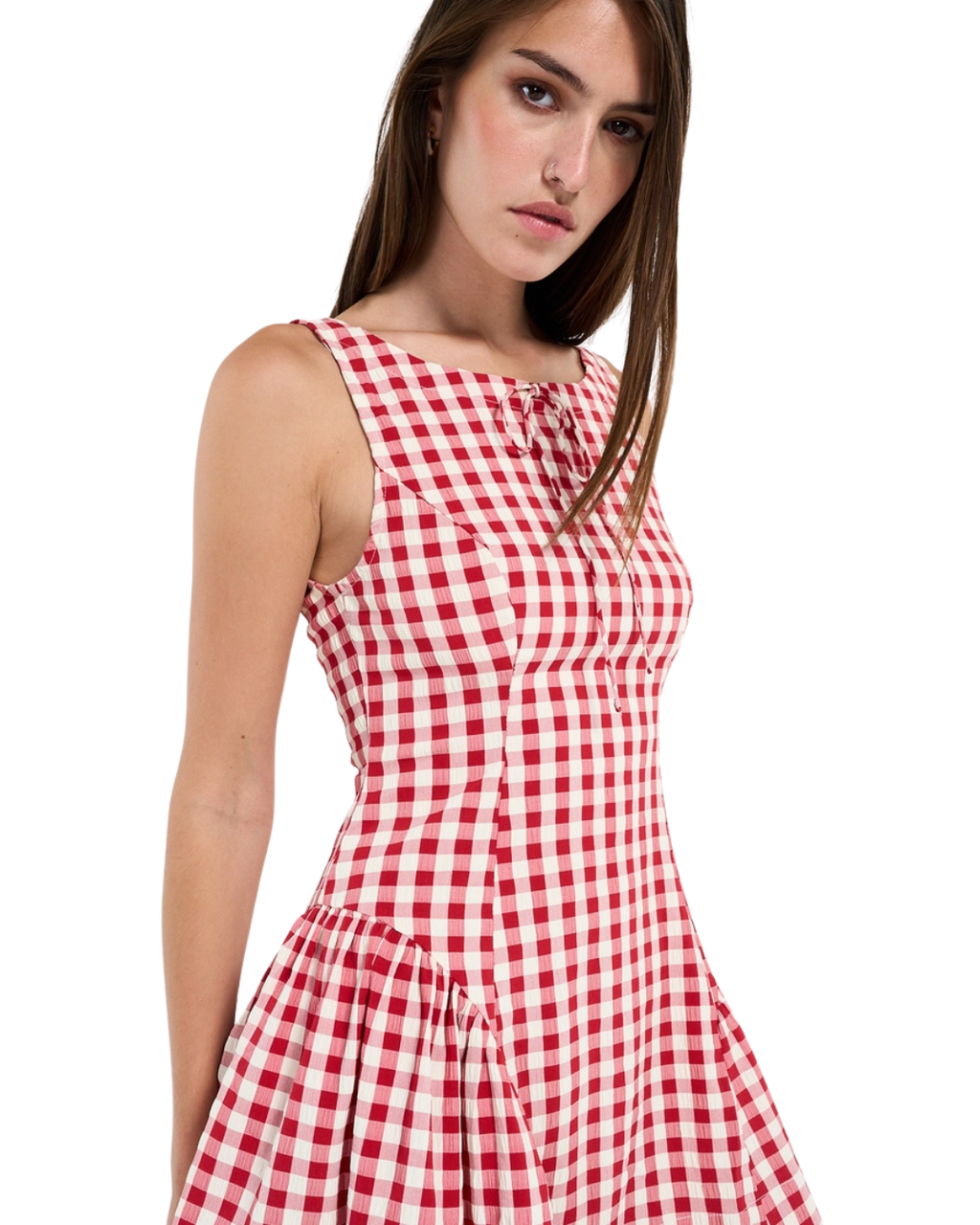 Pleated Gingham Dres
